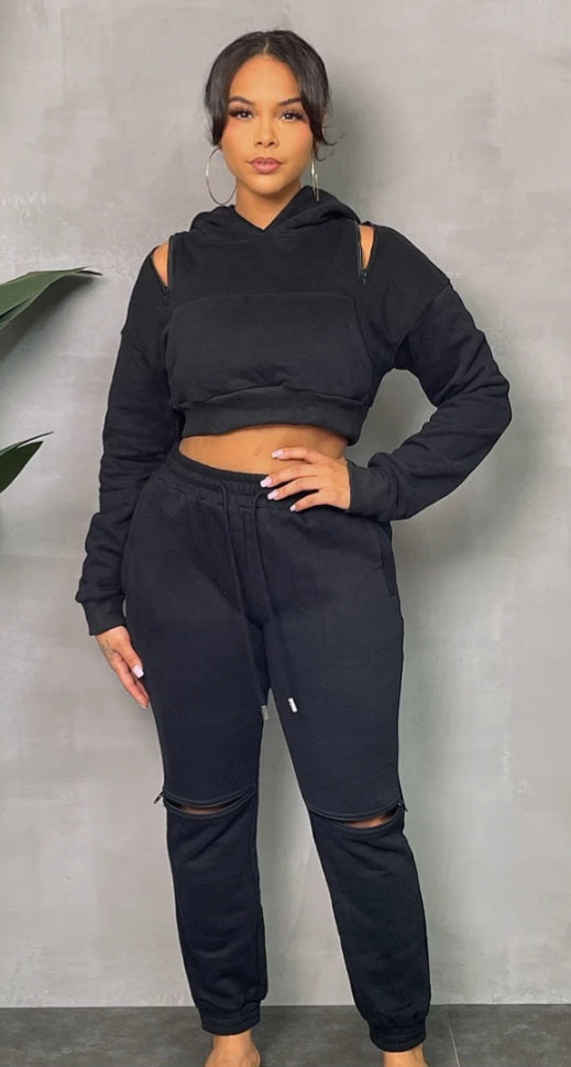 Zipper Crop Top Sweatsuit