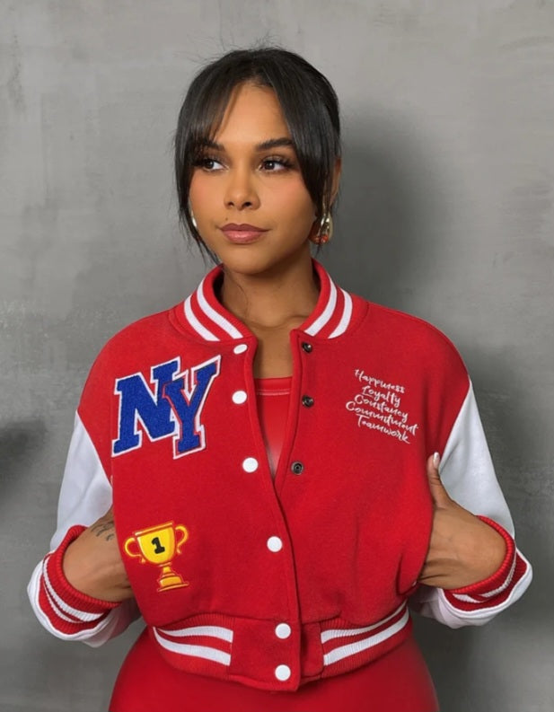 Fleece Crop Varsity Jacket