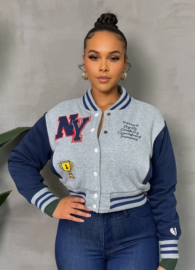 Fleece Crop Varsity Jacket