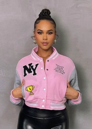 Fleece Crop Varsity Jacket