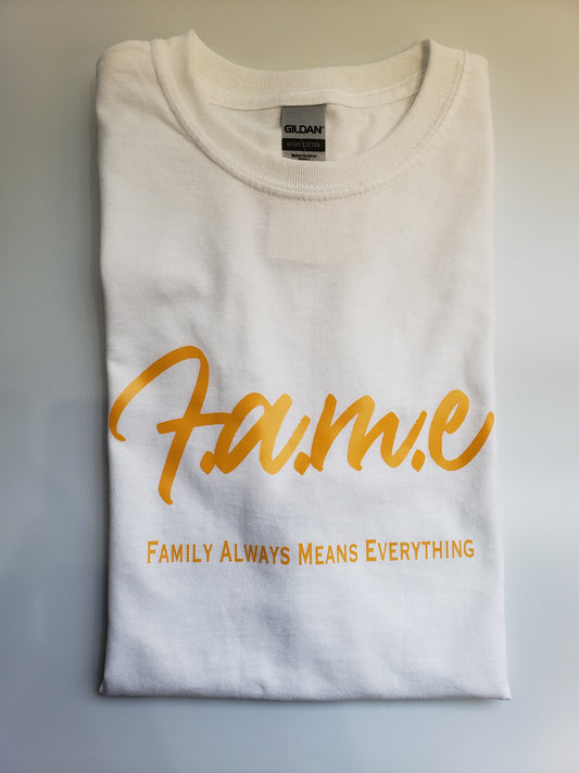 F.A.M.E White/Yellow T-Shirt (Design 2)