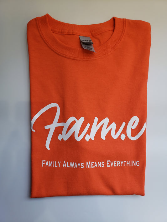 F.A.M.E Orange/White T-Shirt (Design 2)