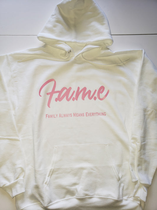 Original F.A.M.E White/Pink Hoodie (Design 2)